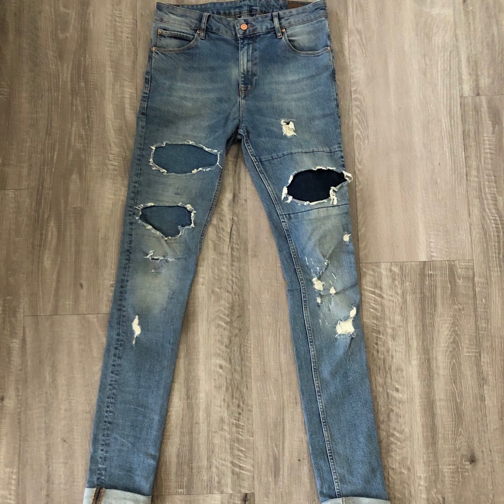 ASOS Super Skinny Ripped/Patched Blue Jeans